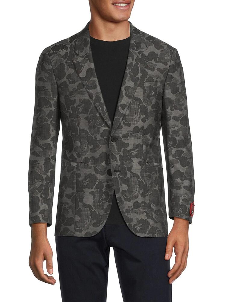 HUGO Men's Pattern Virgin Wool Blazer - Black Cover