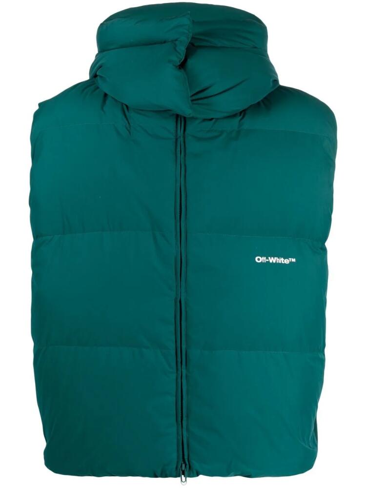 Off-White logo-print padded hooded gilet - Green Cover