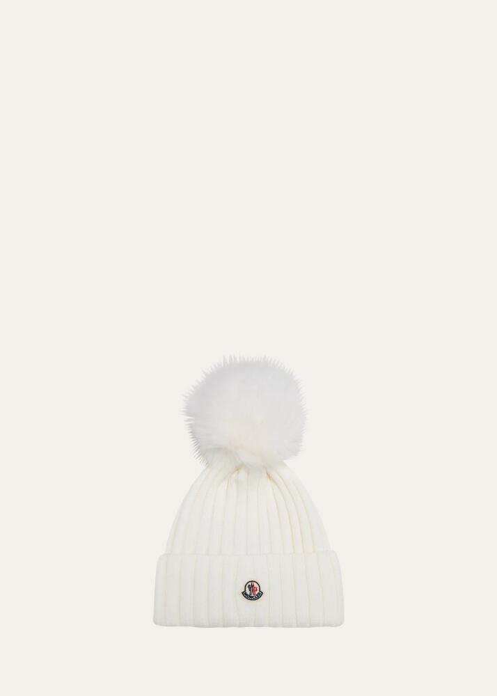 Moncler Ribbed Wool Beanie with Faux Fur Pom Cover