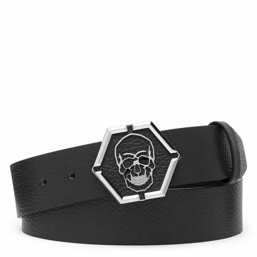 Philipp Plein Hexagon Skull Buckle Leather Belt Cover