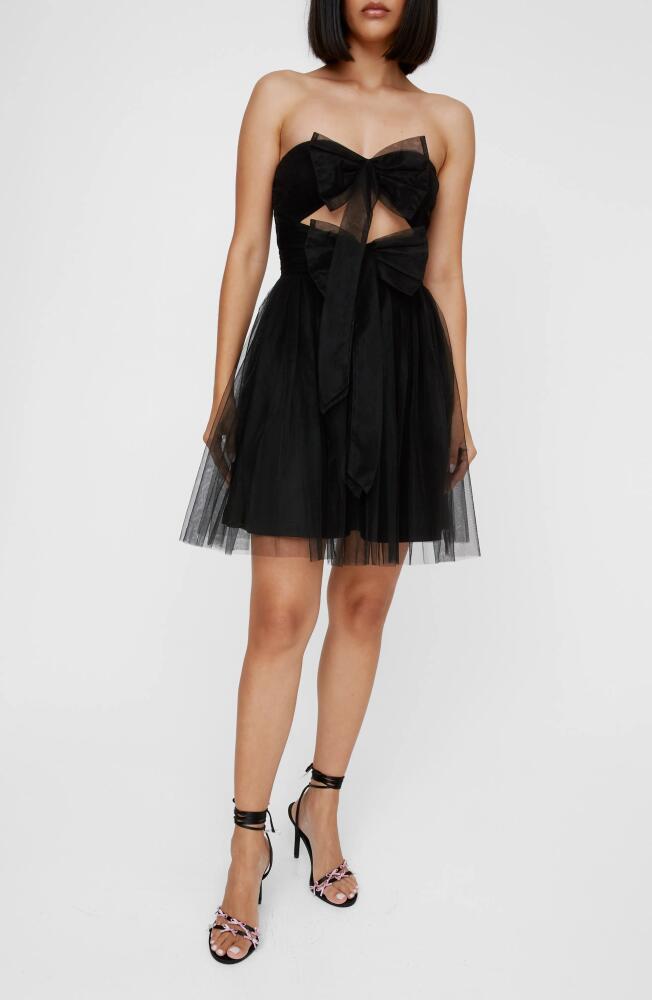 NASTY GAL Double Bow Strapless Tulle Cocktail Minidress in Black Cover