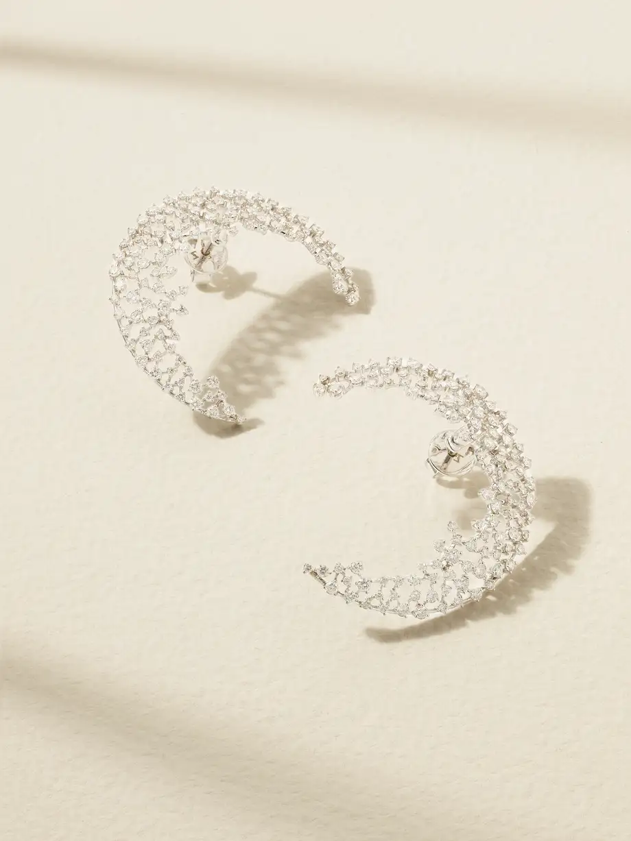 Ananya - Scatter Moon 18-karat White Gold Diamond Earrings - One size Cover