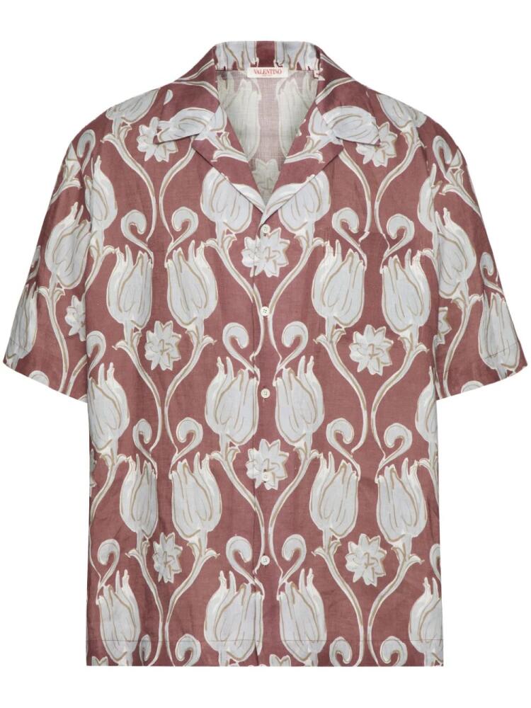 Valentino Garavani graphic-print linen T-shirt - Pink Cover