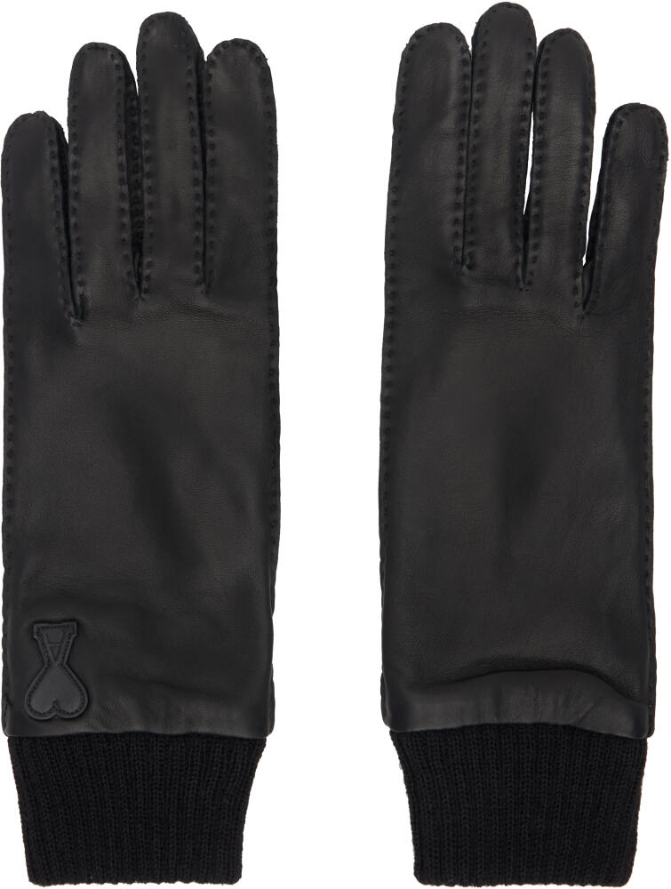 AMI Paris Black Ami de Coeur Leather Patch Gloves Cover