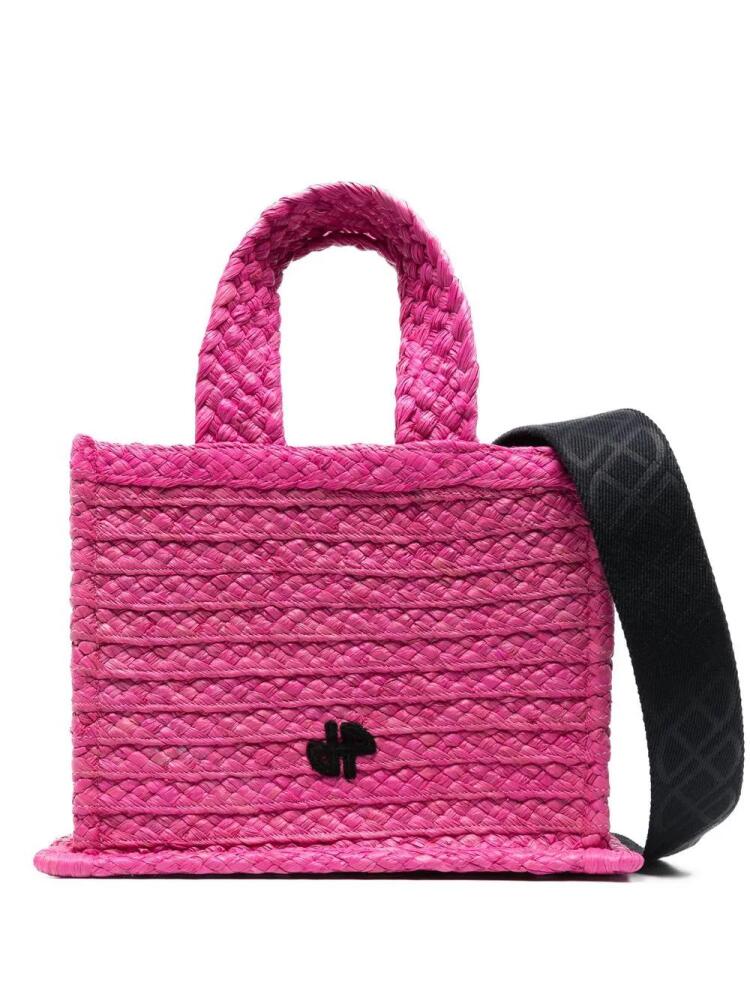 Patou logo-patch raffia tote bag - Pink Cover