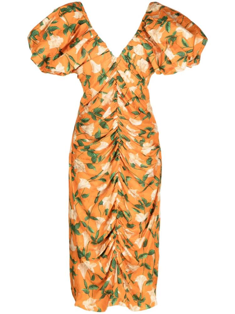 Agua By Agua Bendita Camelia floral-print midi dress - Orange Cover