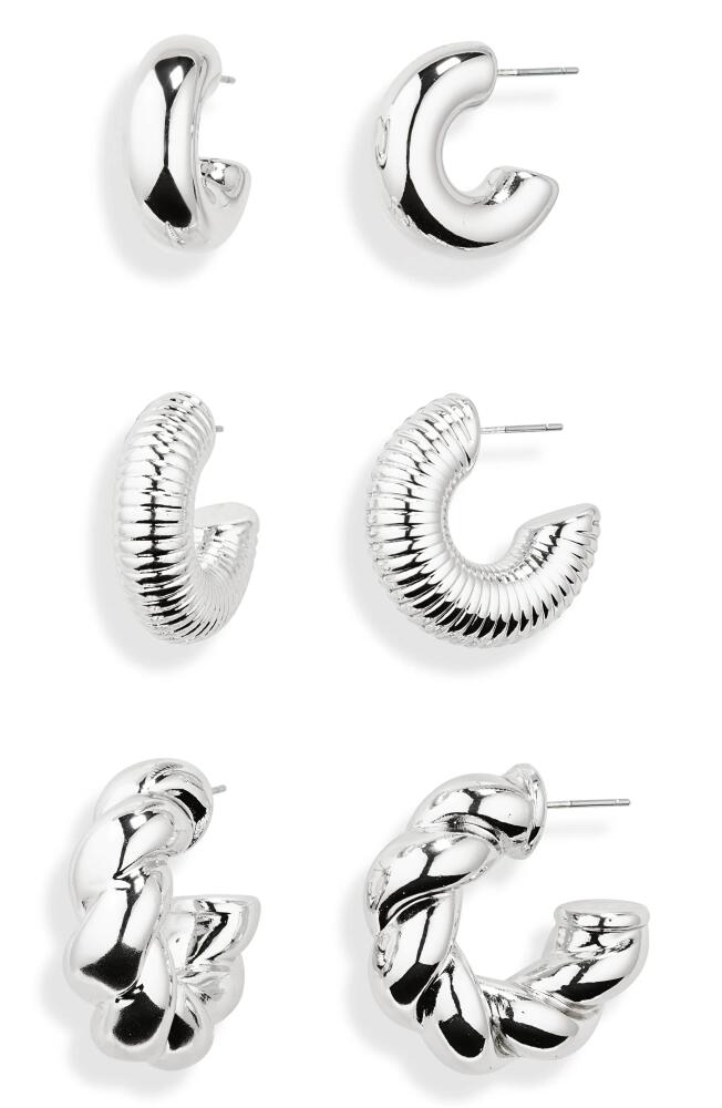 Nordstrom 3-Pack Twisted Chunky Hoop Earrings in Rhodium Cover