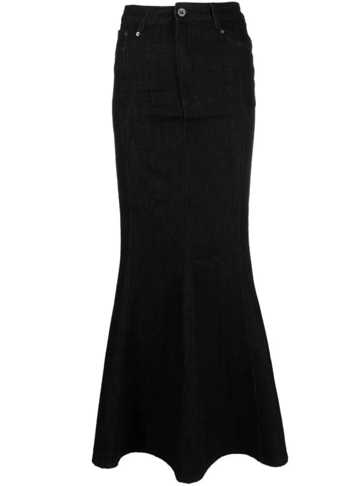 Self-Portrait flared denim maxi skirt - Black Cover