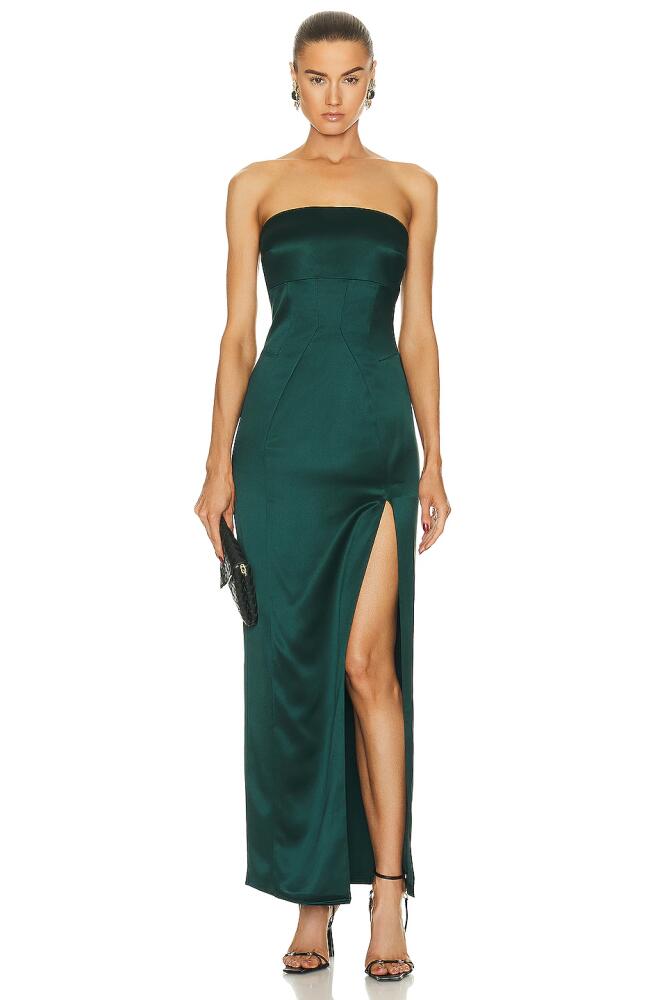 NICHOLAS Vivia Strapless Corset Gown in Dark Green Cover