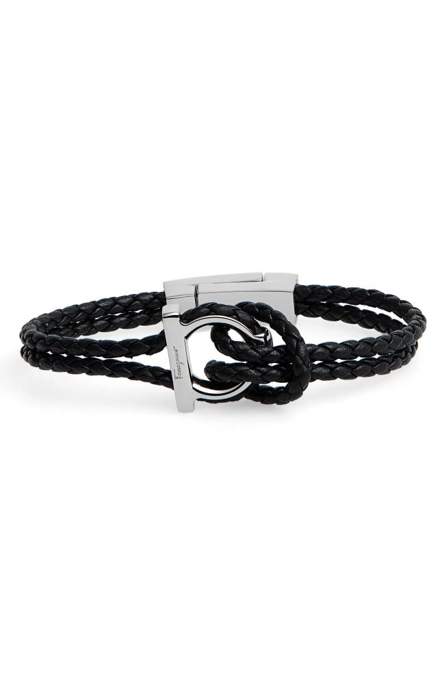 Salvatore Ferragamo Braided Leather Bracelet in 001 - Black Cover