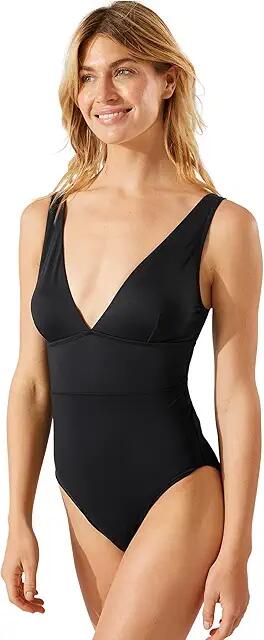 Tommy Bahama Palm Modern Over-the-Shoulder V-Neck One-Piece (Black) Women's Swimsuits One Piece Cover