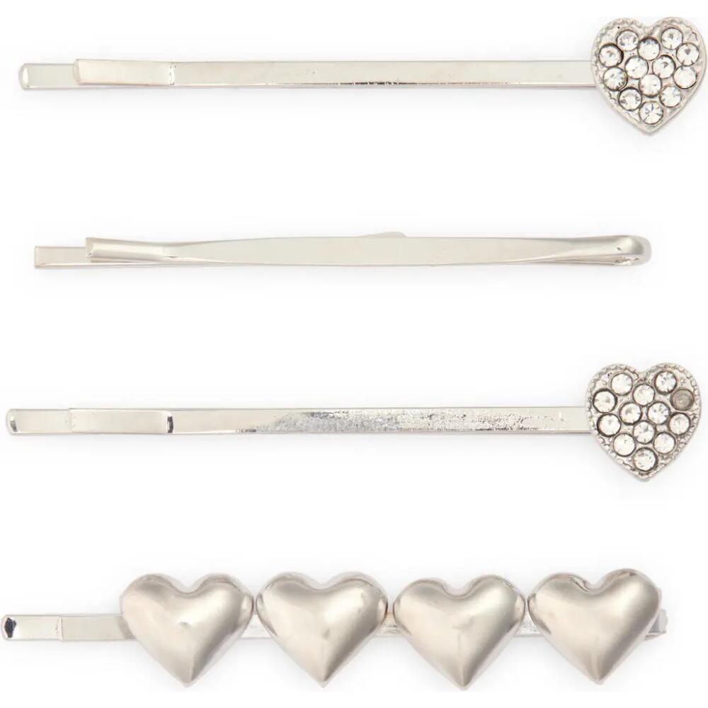 BP. 4-Piece Heart Hair Clip Set in Rhodium Crystal Cover