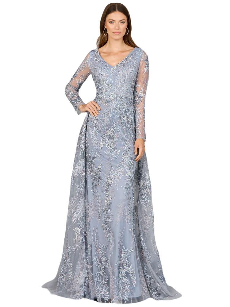 LARA New York Lace Long Sleeve Gown with Overskirt in Slatemulti Cover