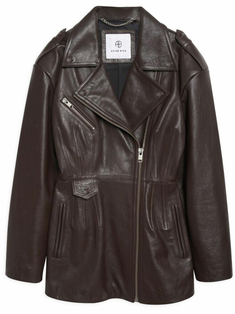 ANINE BING Raven leather biker jacket - Brown Cover