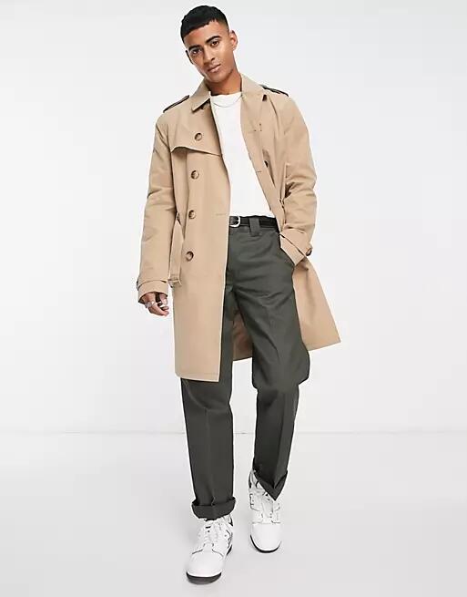 New Look double breasted shower resistant trench coat in stone-Neutral Cover