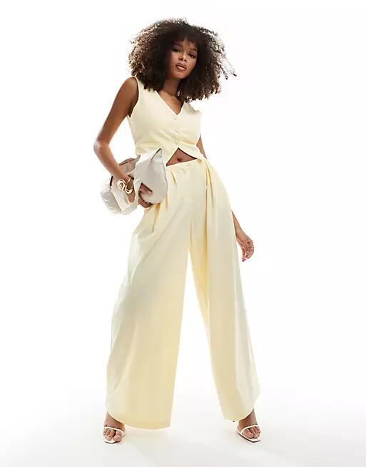 Bershka wide leg tailored pants in butter - part of a set-Yellow Cover