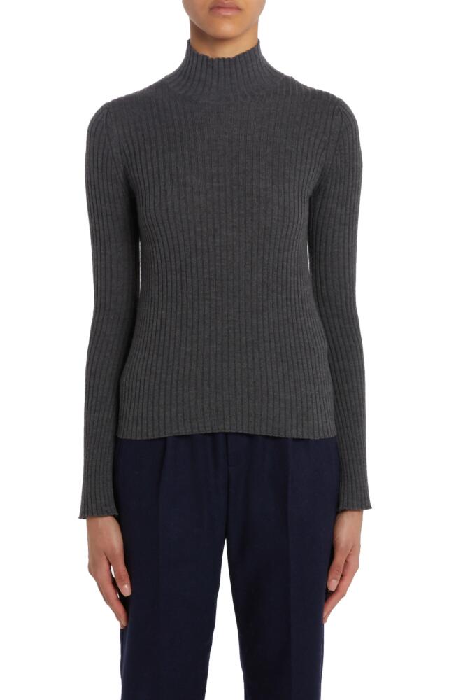 Moncler Turtleneck Virgin Wool Blend Rib Sweater in Dark Grey Cover