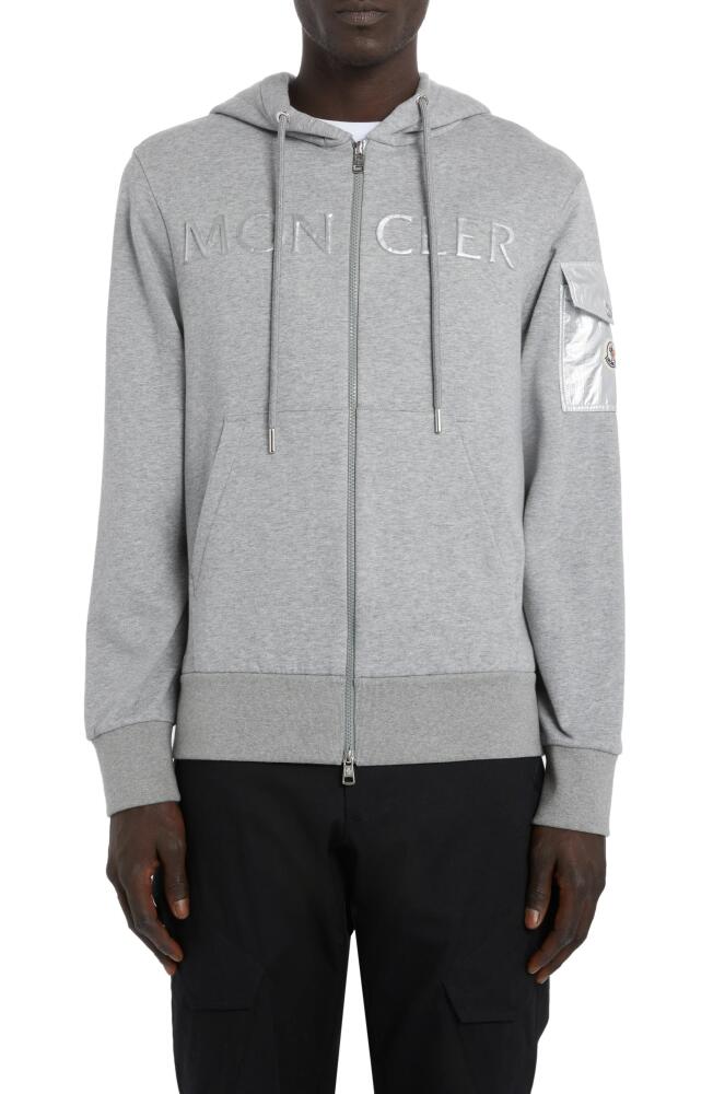 Moncler Embossed Logo Zip Hoodie in Gray Cover