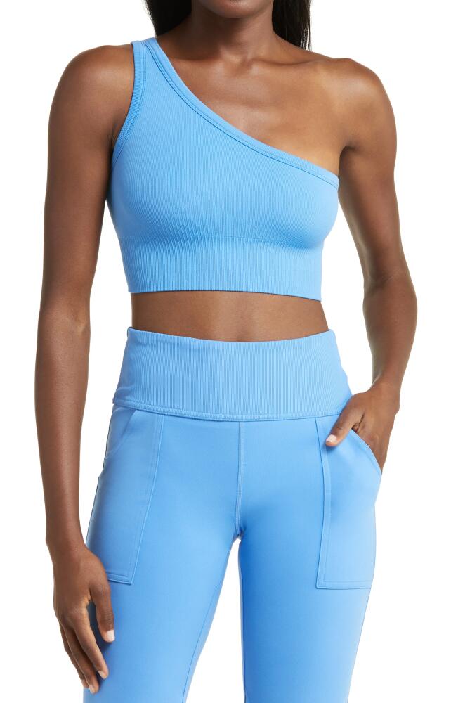 zella Allure One-Shoulder Rib Sports Bra in Blue Regatta Cover