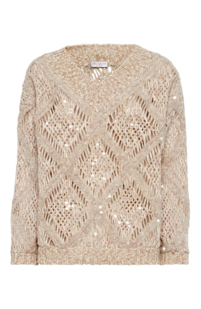 Brunello Cucinelli Wool and alpaca sweater with dazzling macro argyle embroidery in Beige Cover