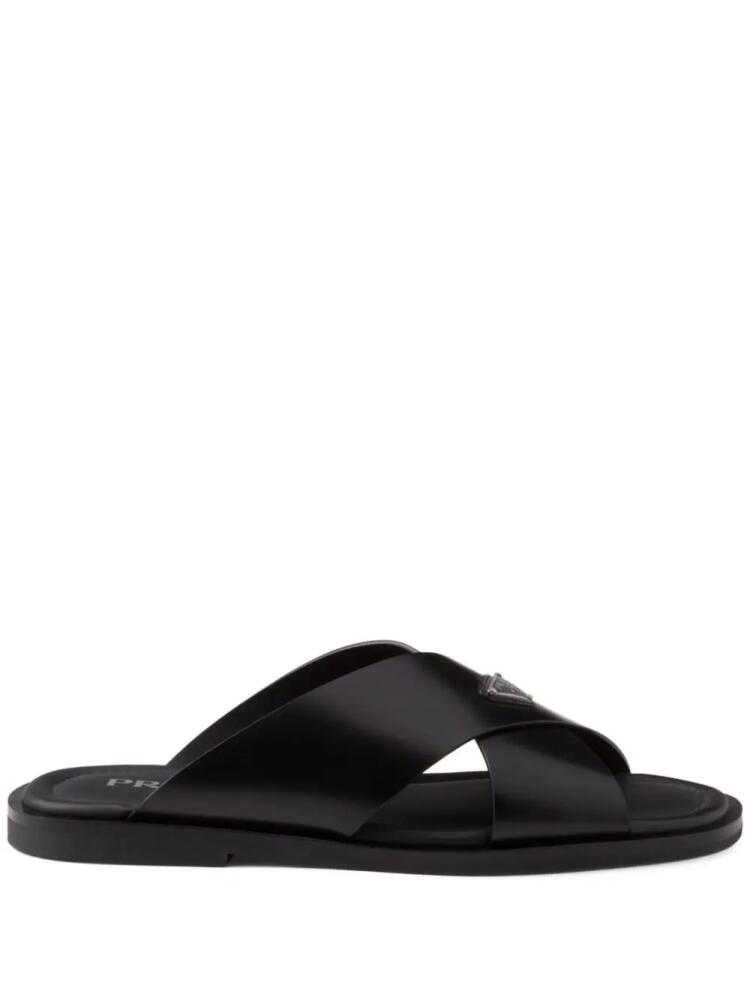 Prada brushed-finish crisscross slides - Black Cover