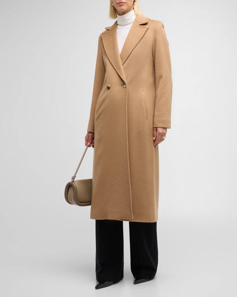 Sofia Cashmere Double-Breasted Long Camel Wool Coat Cover