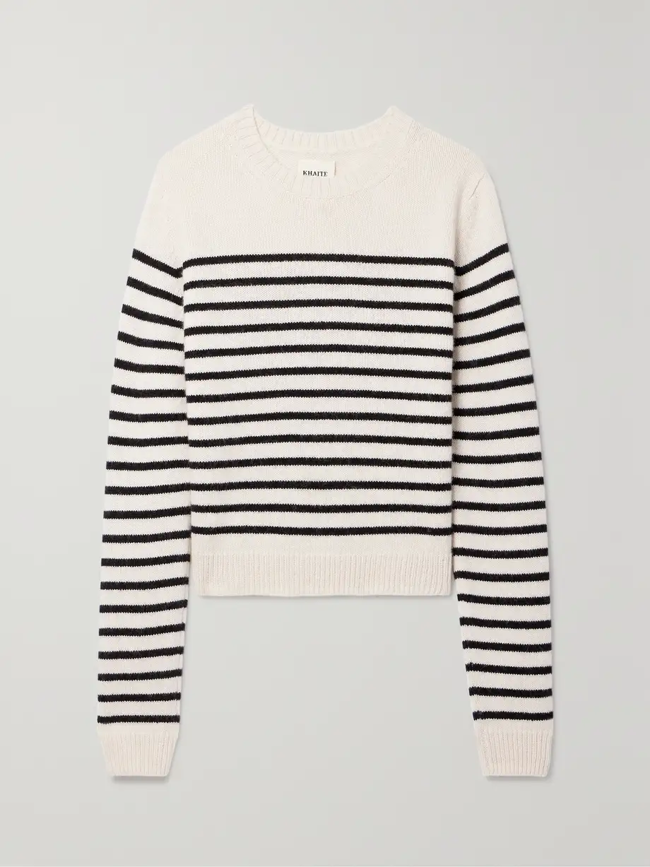 KHAITE - Diletta Striped Cashmere Sweater - Neutrals Cover