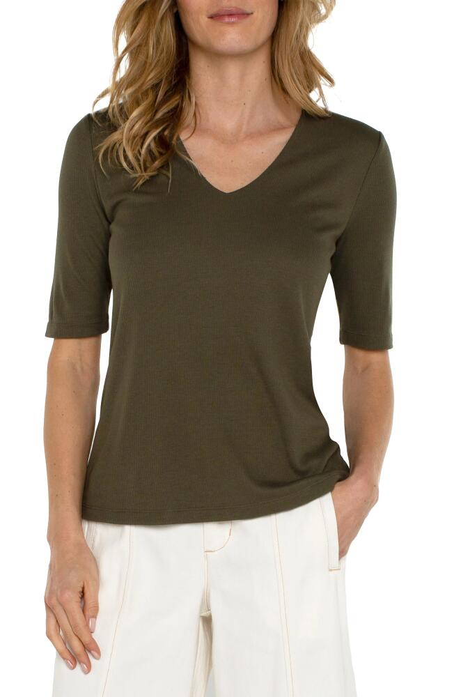 Liverpool Los Angeles Double Layer V-Neck Rib Top in Spanish Olive Cover