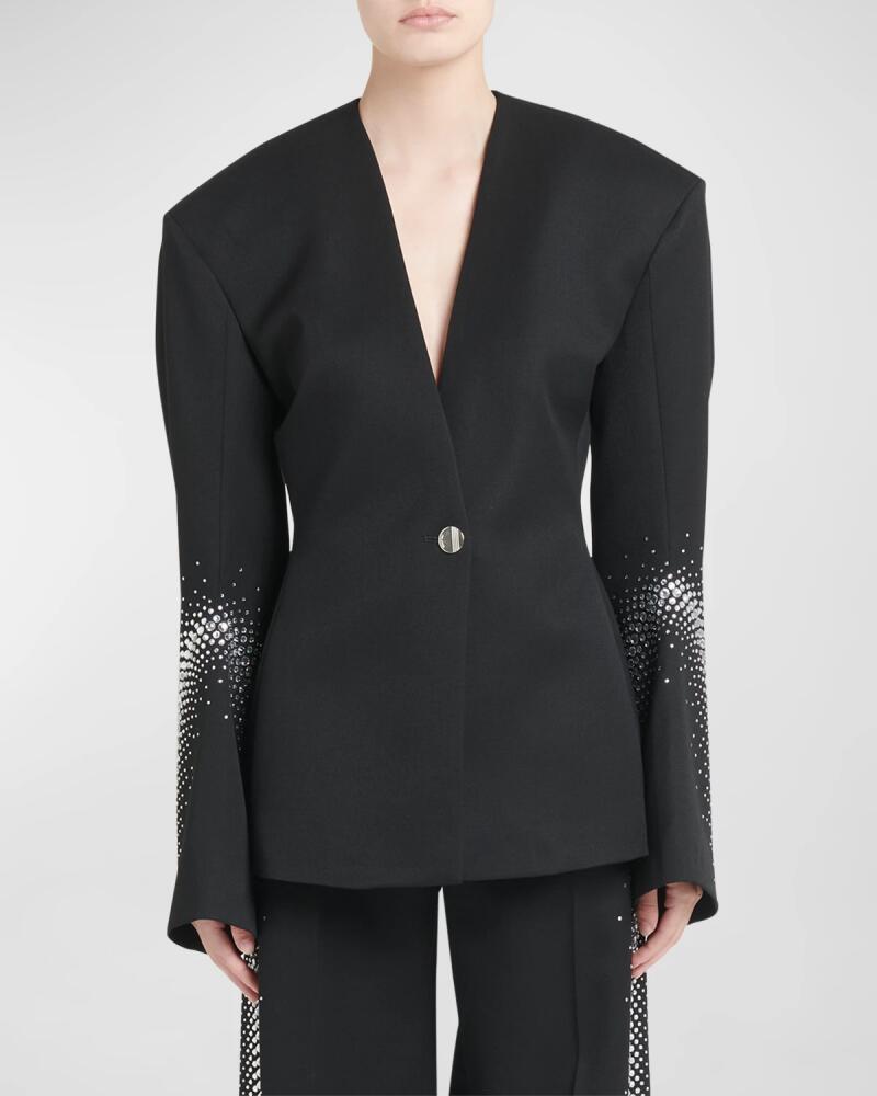 The Attico Strass Embellished Curved-Sleeve Single-Breasted Blazer Jacket Cover