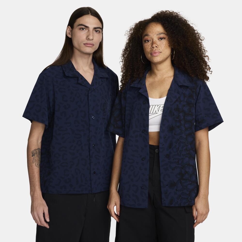 Unisex Nike SB Print Bowler Short-Sleeve Button-Up Skate Shirt in Blue Cover