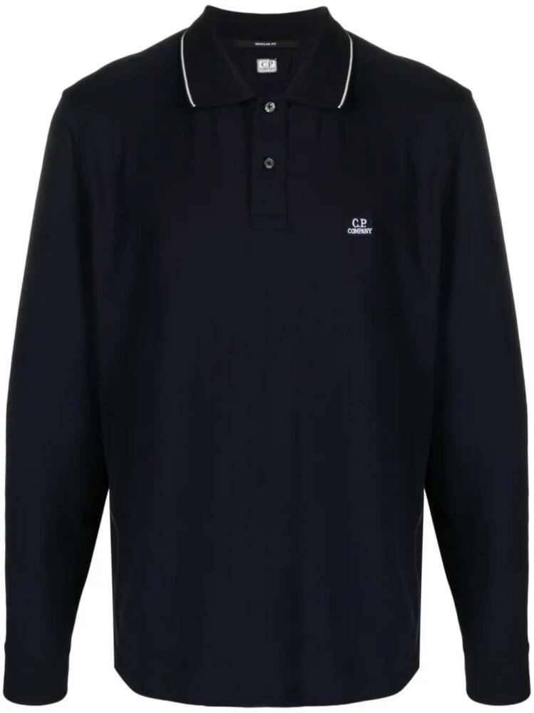 C.P. Company logo-patch long-sleeve polo shirt - Blue Cover