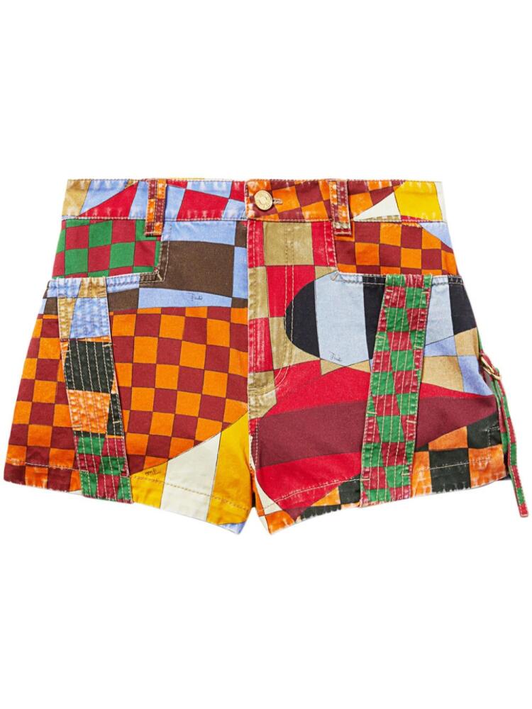 PUCCI Giardino-print panelled cotton shorts - Orange Cover