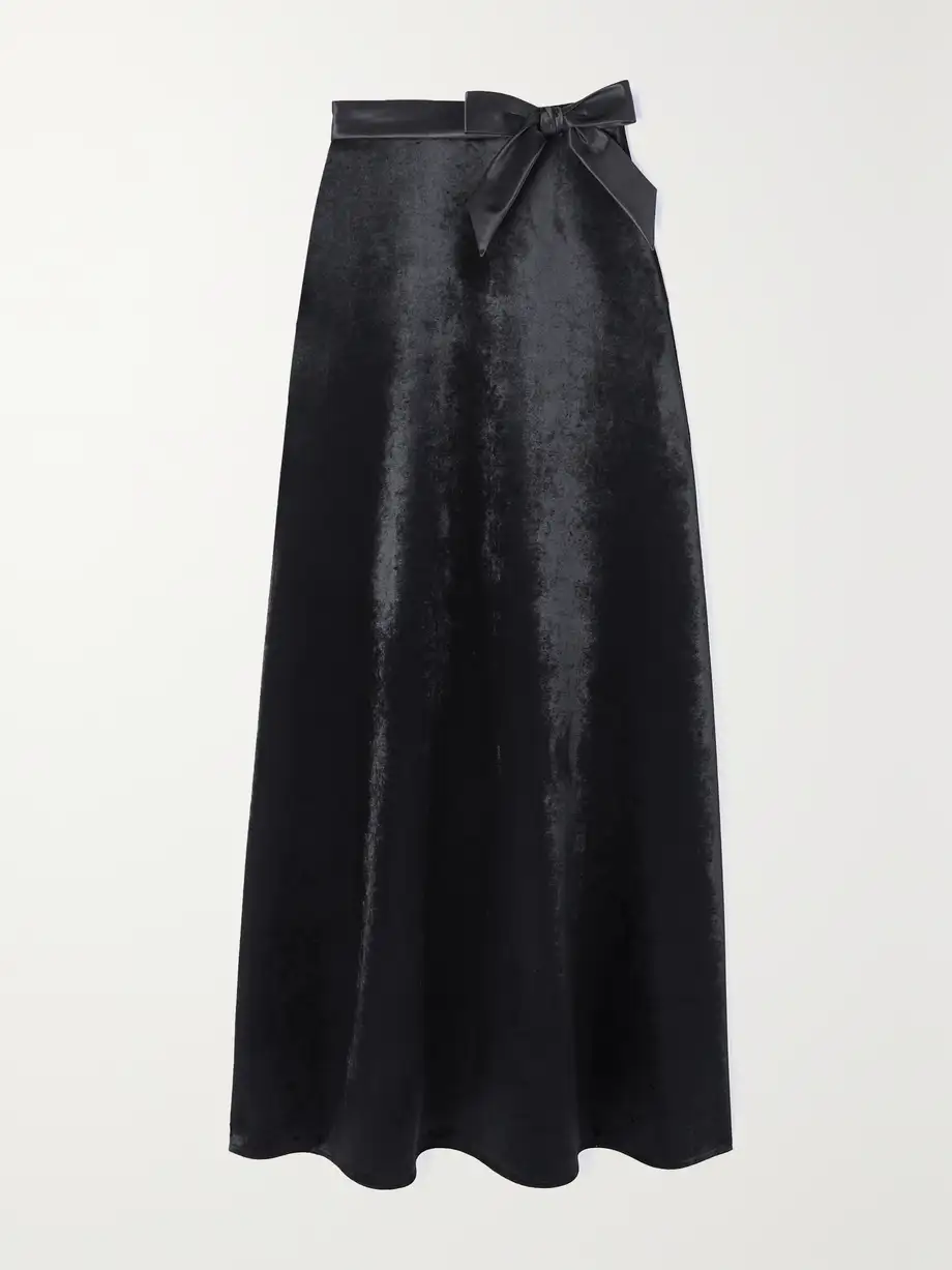 Balenciaga - Bow-embellished Stretch-velvet Maxi Skirt - Black Cover