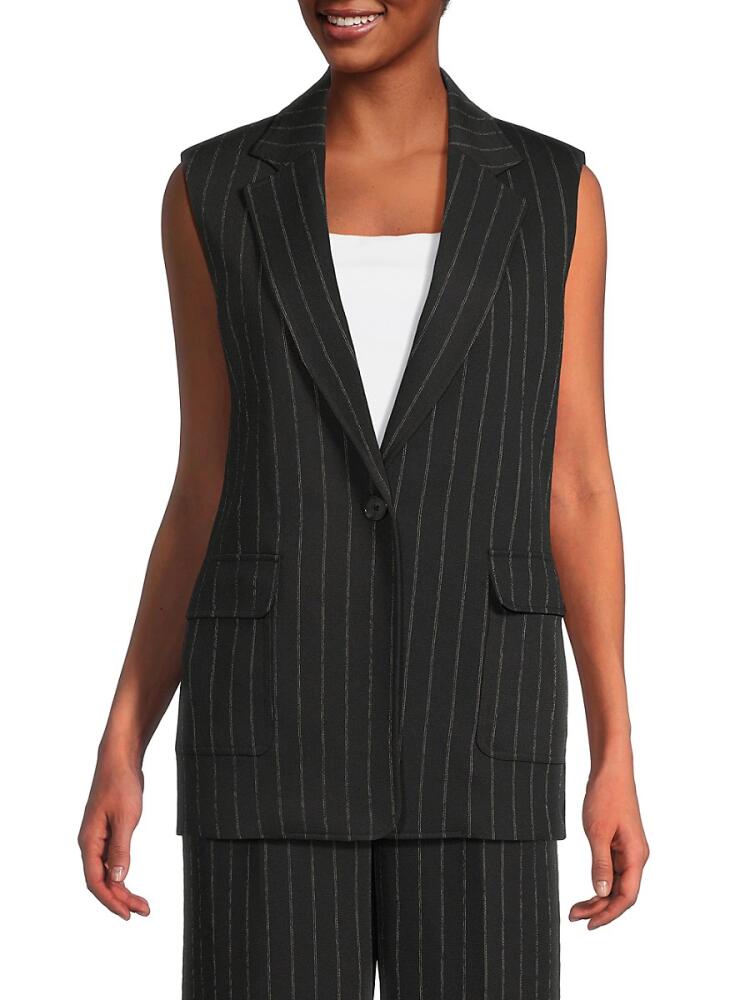 DKNY Women's Striped Sleeveless Blazer - Black Cover