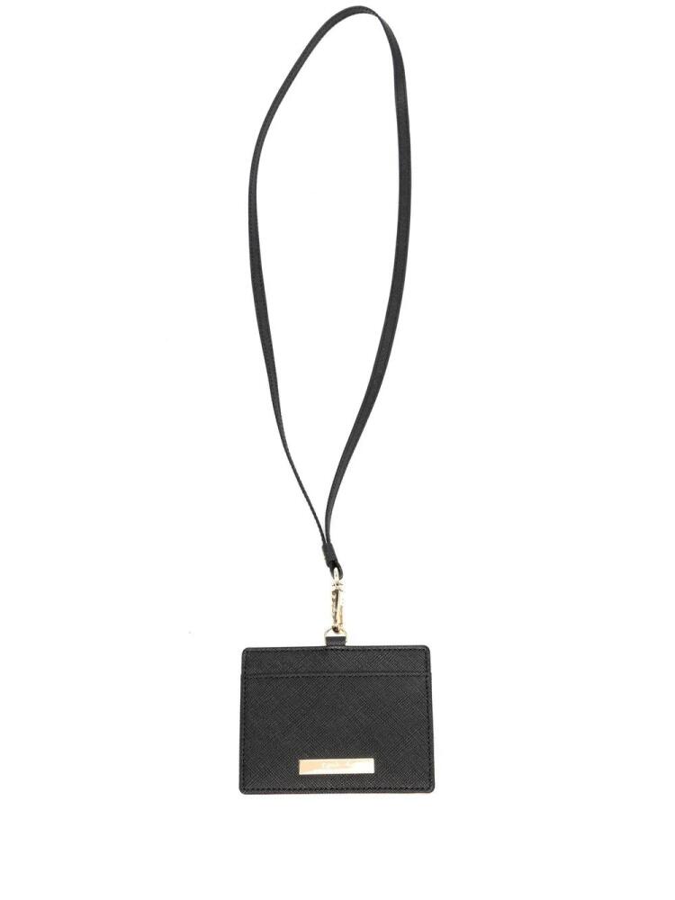 agnès b. logo-plaque neck-strap leather cardholder - Black Cover