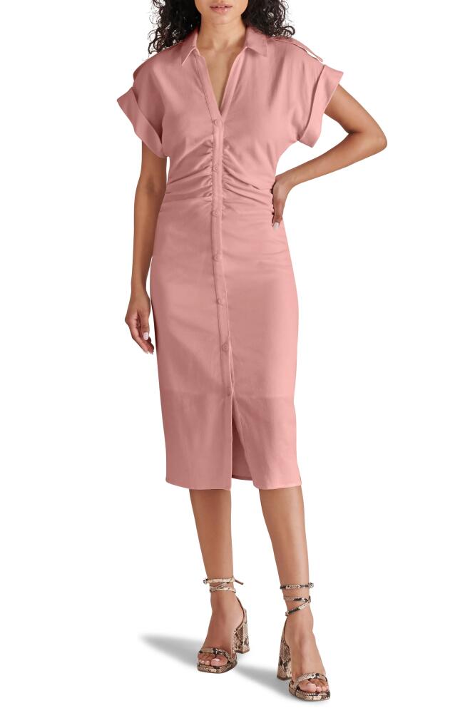 Steve Madden Cambrie Ruched Linen Blend Midi Dress in Blush Cover