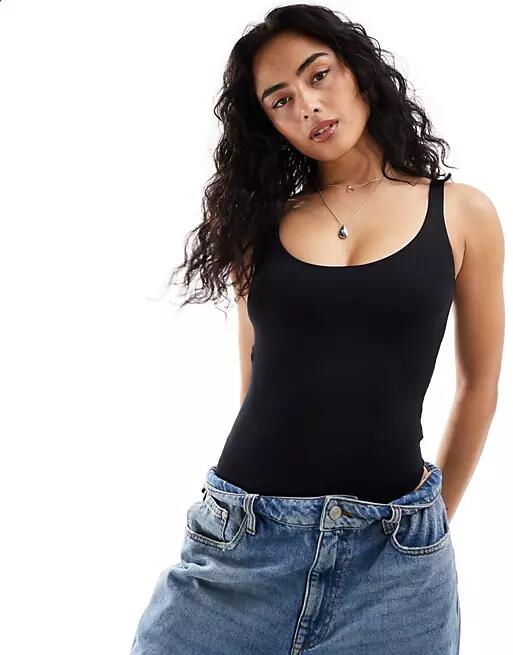 Bershka scoop neck polyamide bodysuit in black Cover