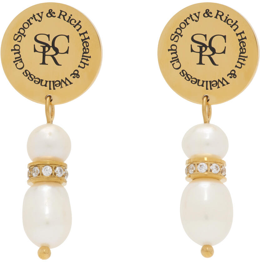 Sporty & Rich Gold Pearl Crystal Earrings Cover