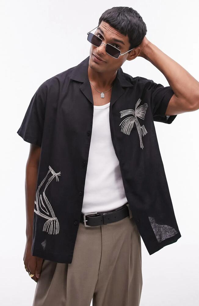 Topman Embroidered Palm Camp Shirt in Black Cover