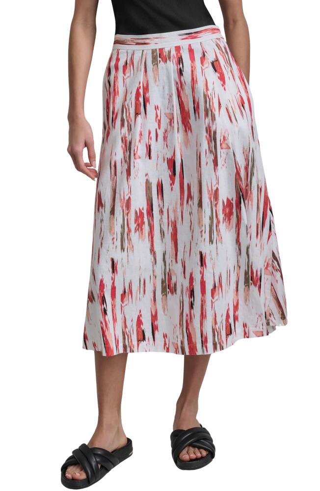 DKNY Print Linen Blend Midi Skirt in Broken Brushstroke Cover