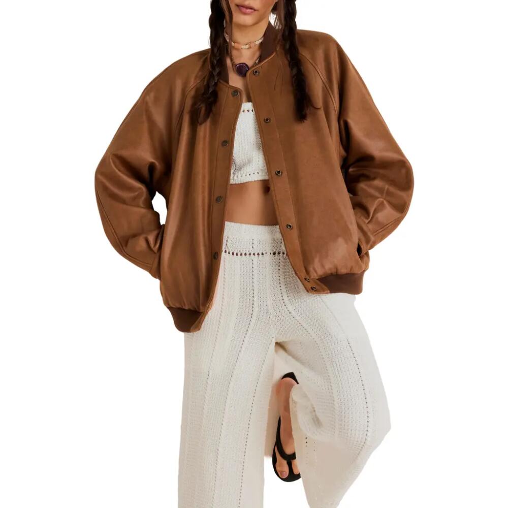 Free People Wild Rose Faux Leather Bomber Jacket in Chestnut Combo Cover