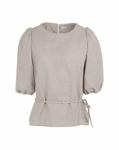 8 By Yoox Seersucker Vichy Puff Sleeve Blouse Woman Top Khaki Cotton, Polyester Cover