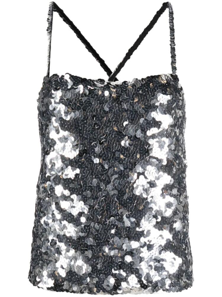 Sonia Rykiel sequinned square-neck tank top - Silver Cover