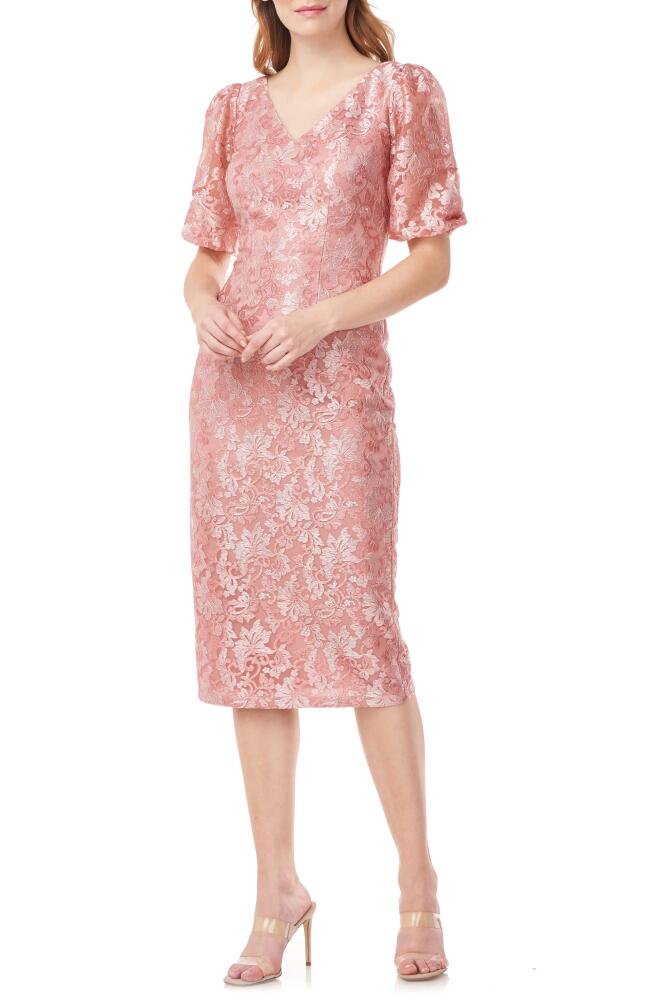 JS Collections Lia Puff Sleeve Cocktail Dress in Rose Cloud Cover