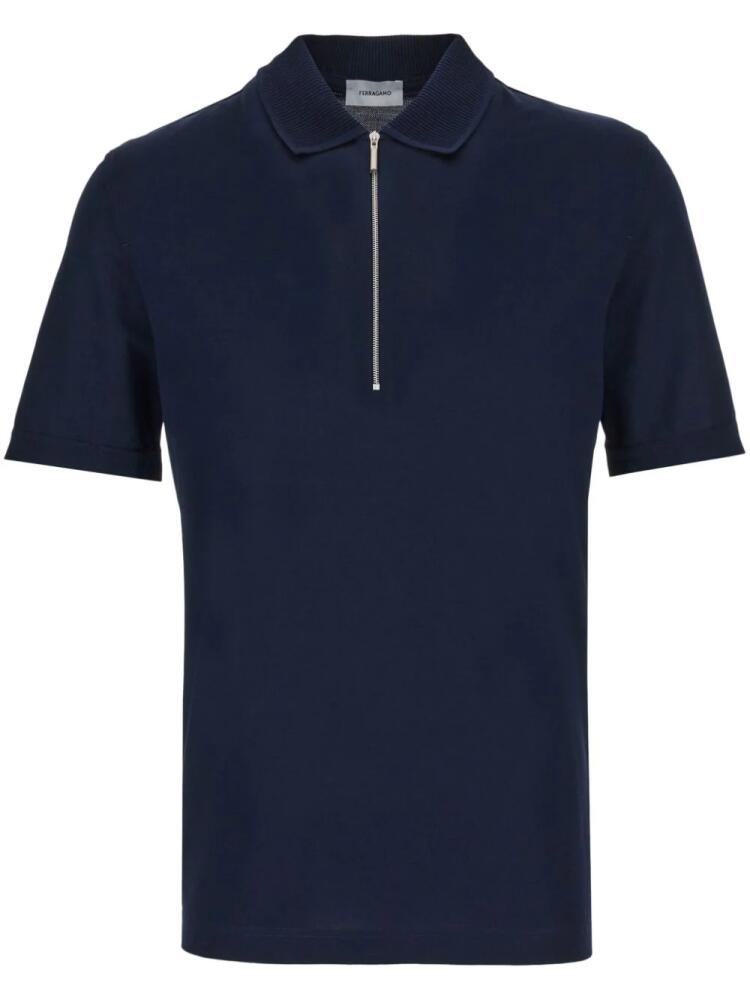 Ferragamo short-zip cotton polo shirt - Blue Cover