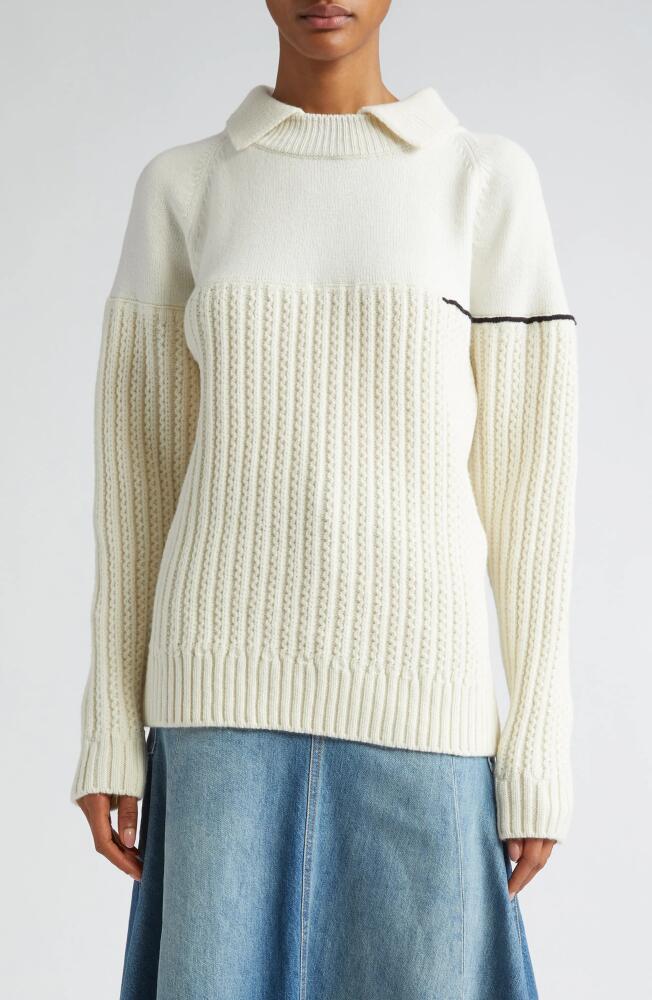 Victoria Beckham Collared Lambswool Mixed Stitch Sweater in Natural Cover