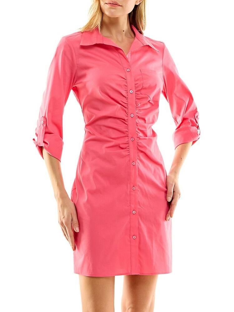 Nicole Miller Women's Ruched Shirtdress - Pink Cover