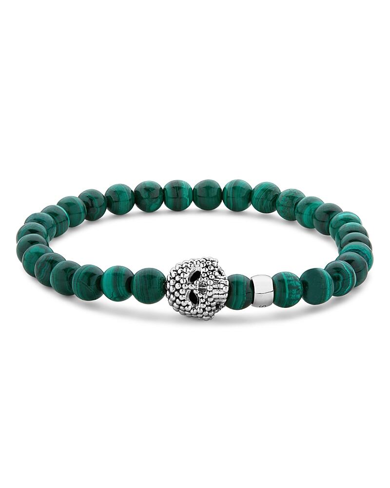 Lagos Men's Sterling Silver Anthem Malachite Bead Skull Stretch Bracelet - Exclusive Cover