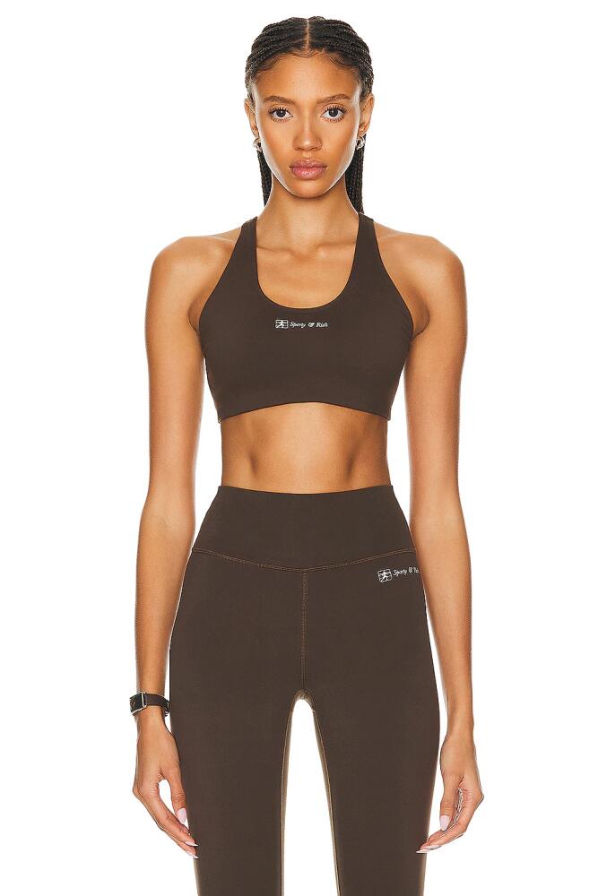 Sporty & Rich Runner Script Sports Bra in Chocolate Cover