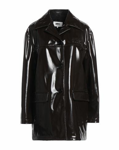 Mm6 Maison Margiela Woman Overcoat & Trench Coat Dark brown Polyester, Polyurethane Cover